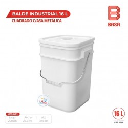 BALDE INDUSTRIAL 16 L (PEAD) CUADRADO ASA METALICA SIN DECORAR