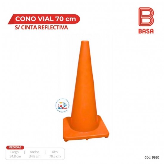 CONO VIAL DE SEGURIDAD (PEBD) 70 CMS SIN CINTA REFLECTIVA