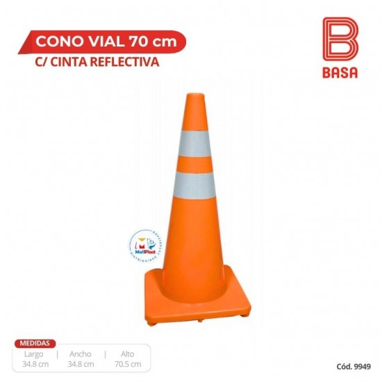 CONO VIAL DE SEGURIDAD (PEBD) 70 CMS CON CINTA REFLECTIVA