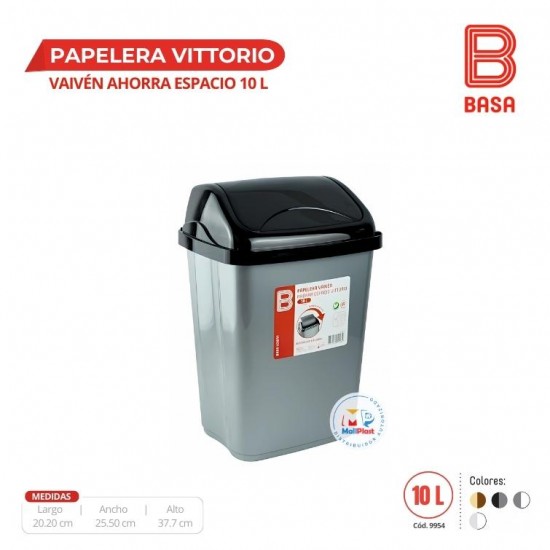 PAPELERA VAIVÉN AHORRA ESPACIO VITTORIO 10 L