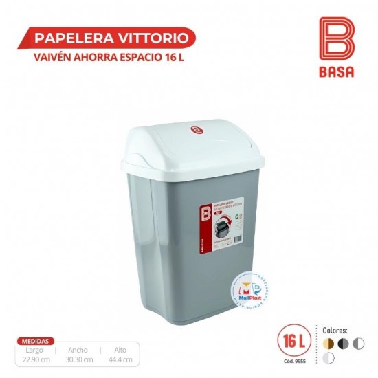 PAPELERA VAIVÉN AHORRA ESPACIO VITTORIO 16 L