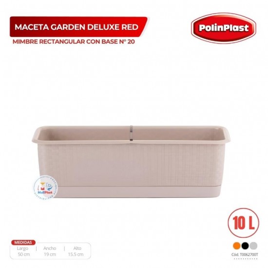 MACETA GARDEN DELUXE MIMBRE RECT N°20 C/BASE Y TEM BEIGE