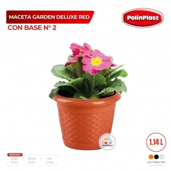 MACETA GARDEN DELUXE RED/CON BASE Nº 2 NUEVO