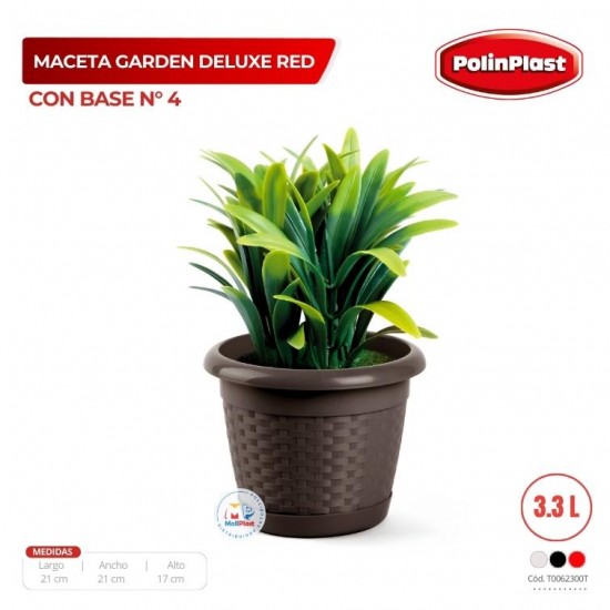 MACETA GARDEN DELUXE RED/CON BASE Nº 4 NUEVO