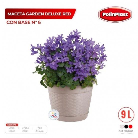 MACETA GARDEN DELUXE RED/CON BASE Nº 6 NUEVO