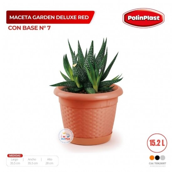 MACETA GARDEN DELUXE RED/CON BASE Nº 7 NUEVO