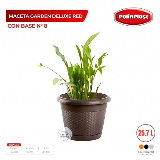 MACETA GARDEN DELUXE RED/CON BASE Nº 8 NUEVO