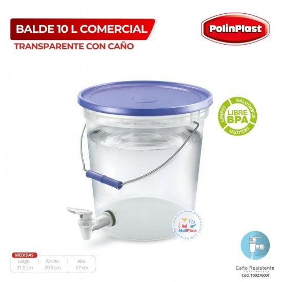 BALDE 10 LT COMERCIAL C/CAÑO C/TAPA COLOR