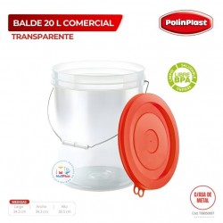 BALDE 20 LT COMERCIAL TRANSPARENTE C/TAPA COLOR C/ASA DE METAL