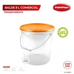 BALDE 8 LT COMERCIAL TRANSPARENTE C/TAPA COLOR