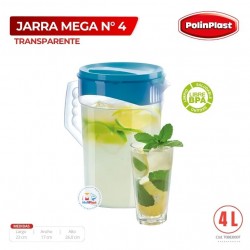 JARRA MEGA N° 4 TRANSPARENTE C/TAPA COLOR