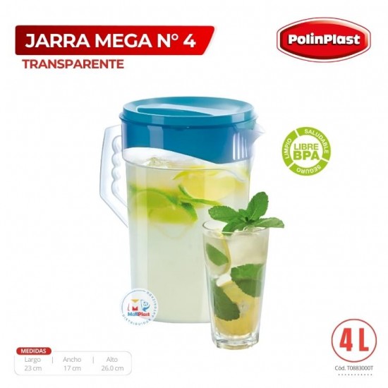 JARRA MEGA N° 4 TRANSPARENTE C/TAPA COLOR