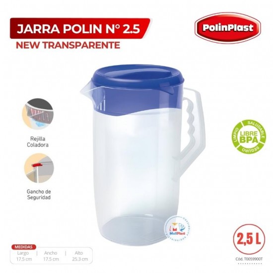 JARRA POLIN Nº 2.5 NEW TRANSPARENTE CON TAPA COLOR