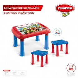 MESA POLIN DECORADA NIÑO + 2 BANCO DIDACTICO