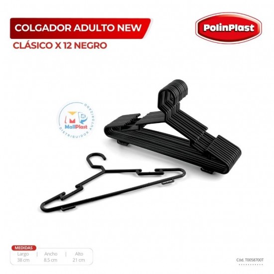 COLGADOR ADULTO NEW CLASICO X 12 NEGRO