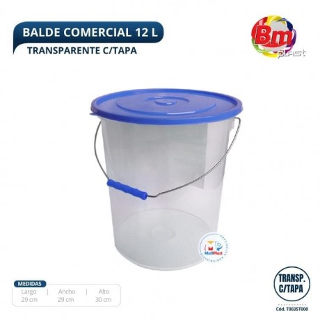 Balde Comercial 12 Lt. Transp. C/Tapa