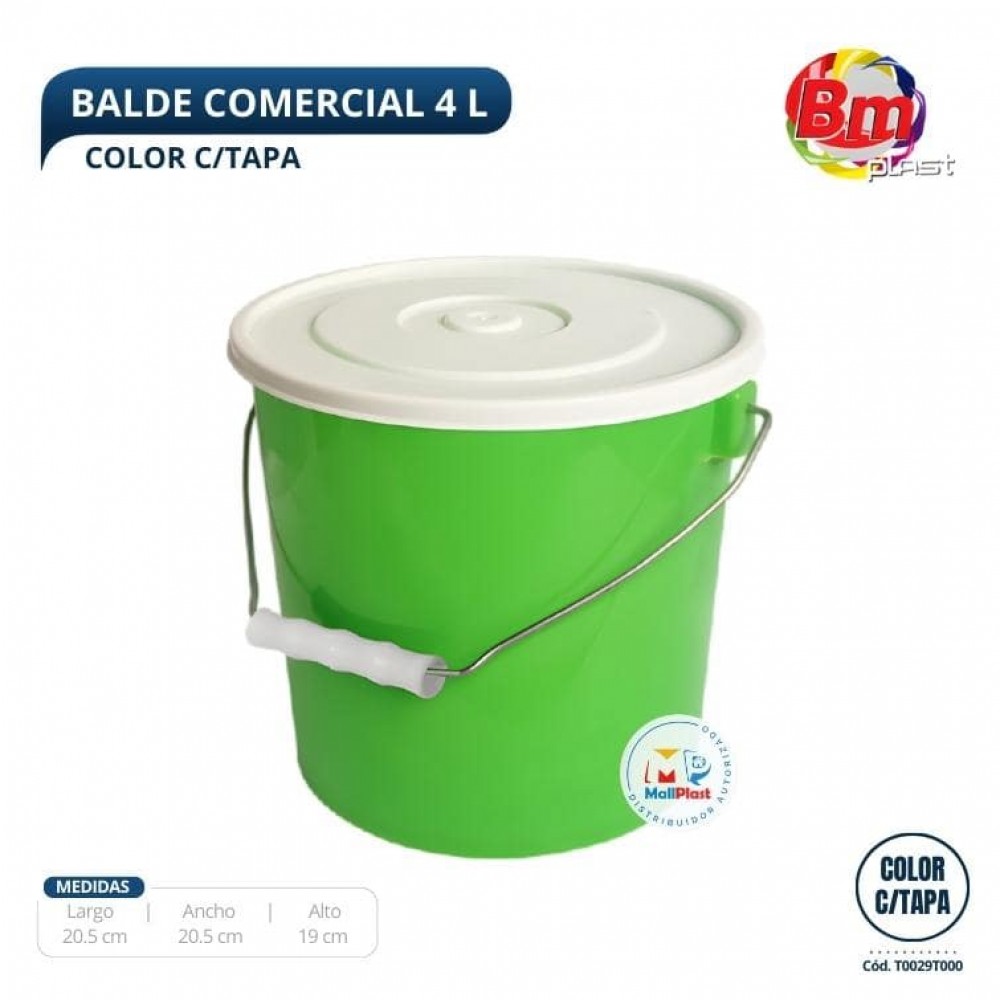 Balde Comercial 4 Lt. Color. C/Tapa