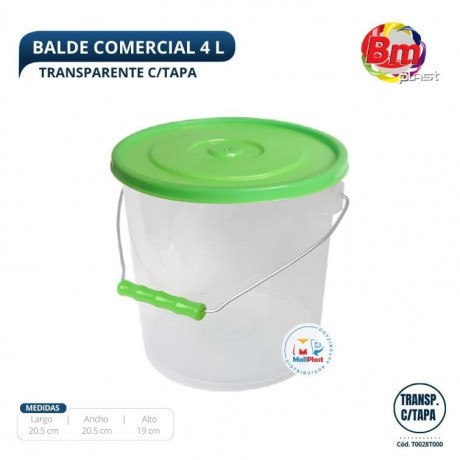 Balde Comercial 4 Lt. Transp. C/Tapa