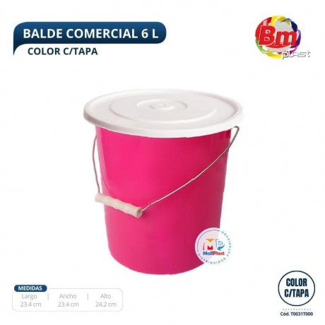 Balde Comercial 6 Lt. Color. C/Tapa