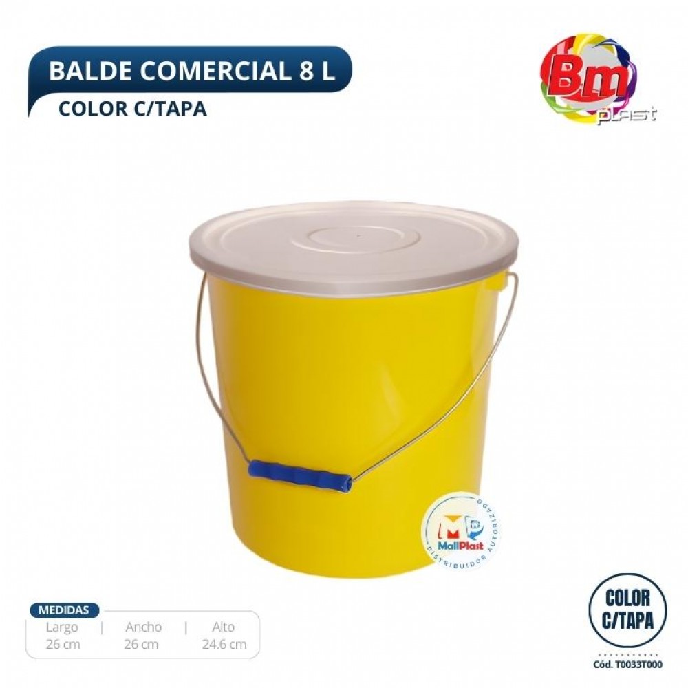 Balde Comercial 8 Lt. Color. C/Tapa