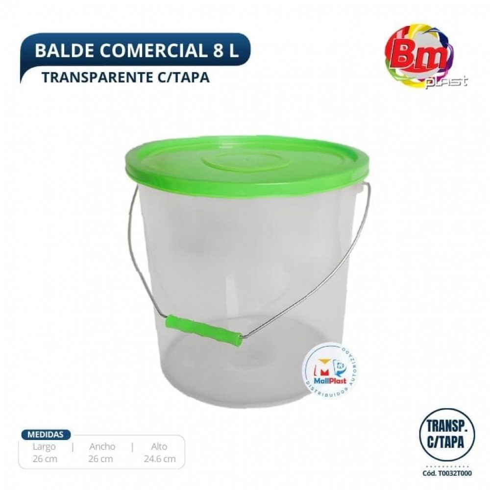 Balde Comercial 8 Lt. Transp. C/Tapa