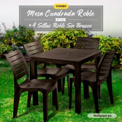 Combo Roble Cuadrada 80 x 80 + 4 Sillas Roble S/Brazo