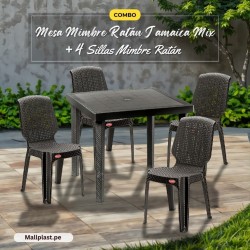 Set Mesa Mimbre Ratán Jamaica Mix + 4 Sillas Mimbre Ratán