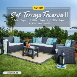 Set Terraza Tavarúa Ii (Sillón 1 Cuerpo + Sillones 2 Cuerpo + Sillones 3 Cuerpo + Mesa de Centro 70 x 48 Dos Niveles C/Vidrio)