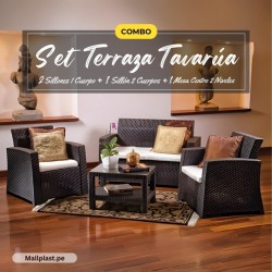 Set Terraza Tavarúa (Sillón 1 Cuerpo*2 Und + Sillones 2 Cuerpos + Mesa Centro 70*48 Dos Niv. C/ Vidrio)