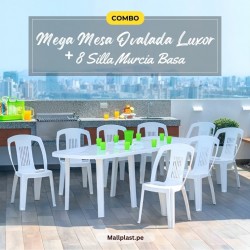 Combo Mega Mesa Ovalada Luxor + 8 Sillas Murcia