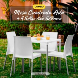 Combo Mesa Cuadrada Ada + 4 Sillas Ada S/Brazo