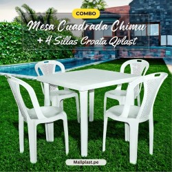 Combo Mesa Cuadrada Chimu + 4 Sillas Croata Qplast