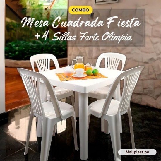 Combo Mesa Cuadrada Fiesta 85 X 85 + 4 Sillas Forte Olimpia