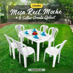 Combo Mesa Rectangular Moche + 6 Sillas Croata Qplast