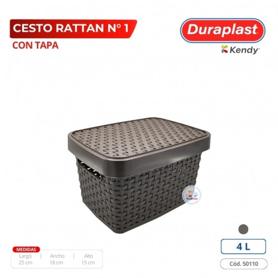 Cesto Rattan N 1 Con Tapa Duraplast