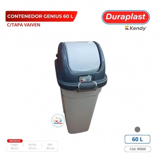 Papelera Genius 60 L Con Tapa Vaiven Duraplast