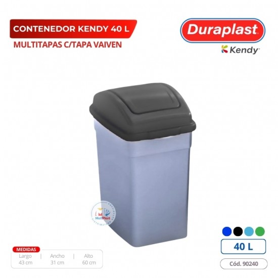 Papelera Kendy 40 L Con Tapa Vaiven Duraplast