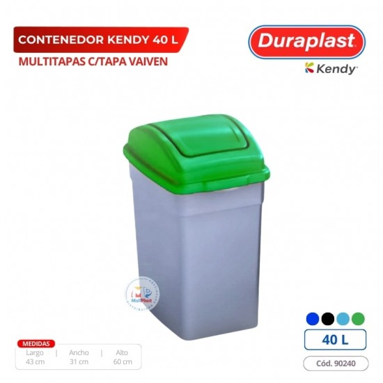 Papelera Kendy 40 L Con Tapa Vaiven Duraplast