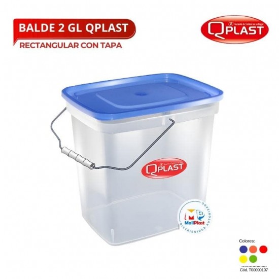 Balde Rectangular 2 Gl Con Tapa Color