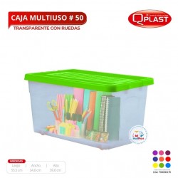 Caja Multiuso Transp Con Ruedas Con Tapa Color