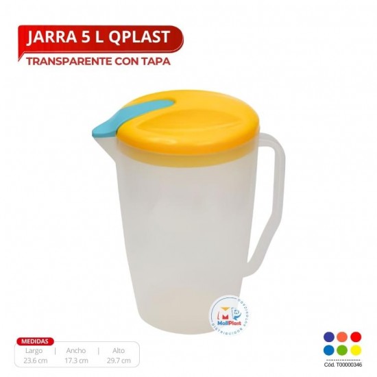 Jarra 5 Lts Transp. Con Tapa Color