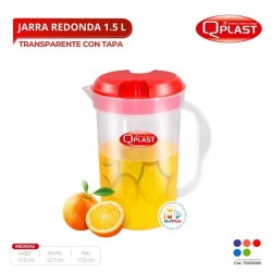 Jarra Redonda 1.5 L Transp.Con Tapa Color