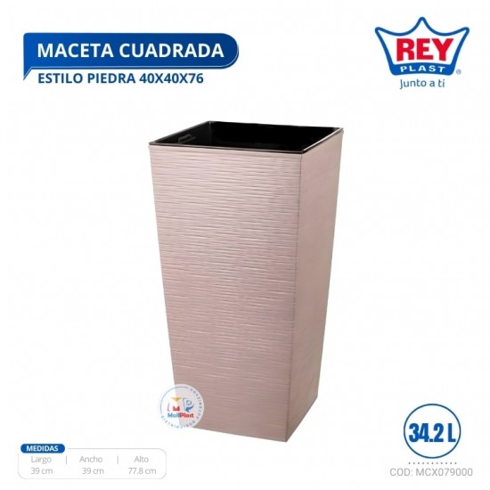 MACETA CUADRADA ESTILO PIEDRA 40X40X76 CM