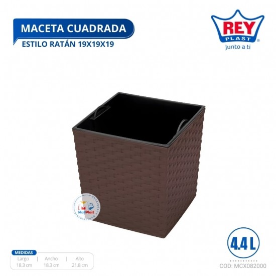 MACETA CUADRADA ESTILO RATAN 19X19X19 CM