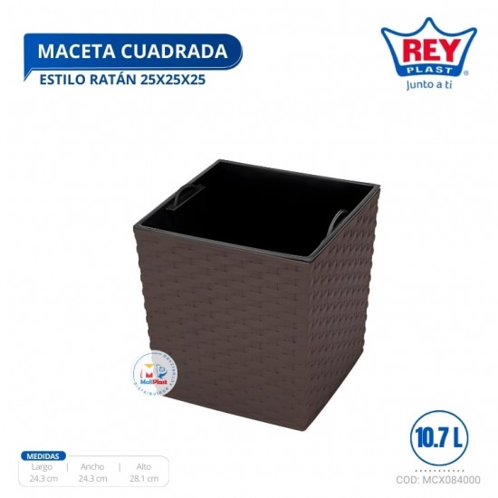 MACETA CUADRADA ESTILO RATAN 25X25X25 CM