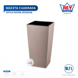 MACETA CUADRADA ESTILO RATAN 25X25X46 CM