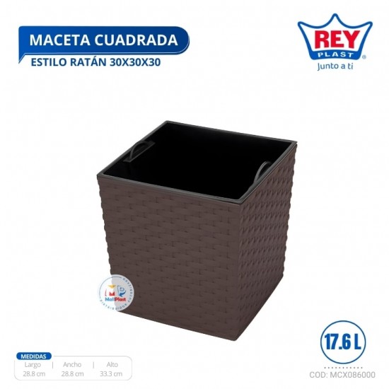 MACETA CUADRADA ESTILO RATAN 30X30X30 CM