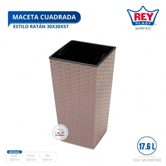 MACETA CUADRADA ESTILO RATAN 30X30X57 CM