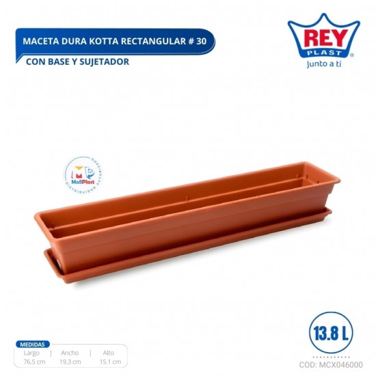 MACETA DURA KOTTA RECTANGULAR # 30 C/ BASE Y SUJETADOR