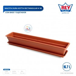 MACETA DURA KOTTA RECTANGULAR # 36 C/ BASE Y SUJETADOR